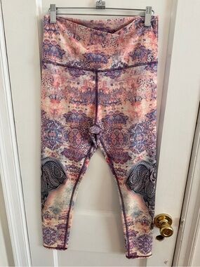 Evolution and Creation Pink & Purple Paisley Elephant Yoga Crop Leggings